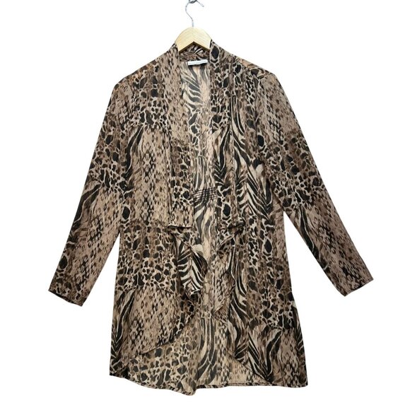 Dana Buchman Womens Coatigan Jacket Brown Snakeskin Animal Print Open Front Y2K - Picture 1 of 11